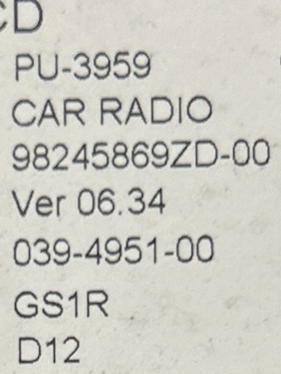 Lettore Disco CD / DVD Peugeot 208 I (2012 > 2019) cod . 98245869ZD - 00 - F&P CRASH SRLS - Ricambi Usati