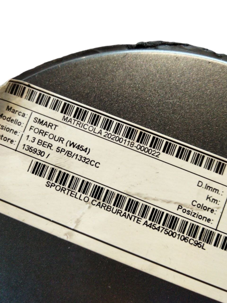 Sportello / Coperchio / Tappo Carburante Serbatoio Smart Forfour 4 (2004 - 2006) cod.A4547500106C95L - F&P CRASH SRLS - Ricambi Usati